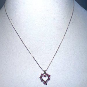 925 Sterling Gold Vermeil WM Ruby Diamond Heart Pendant Necklace